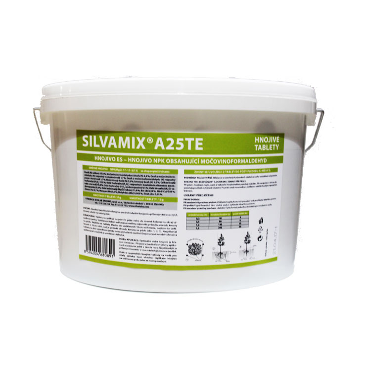 Hnojivové tablety 5 kg SILVAMIX A25 TE: Ovocné stromy a kríky – vedro