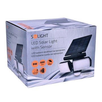 LED solárne osvetlenie so senzorom, 8W, 600lm, Li-on, čierna