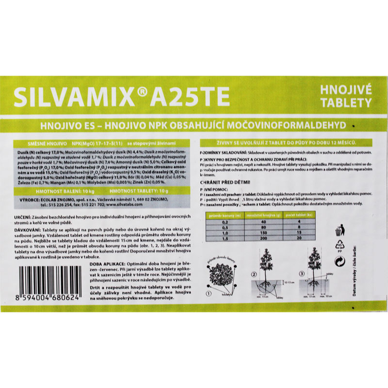 Hnojivo pre ovocné stromy a kríky SILVAMIX A25 TE, tablety